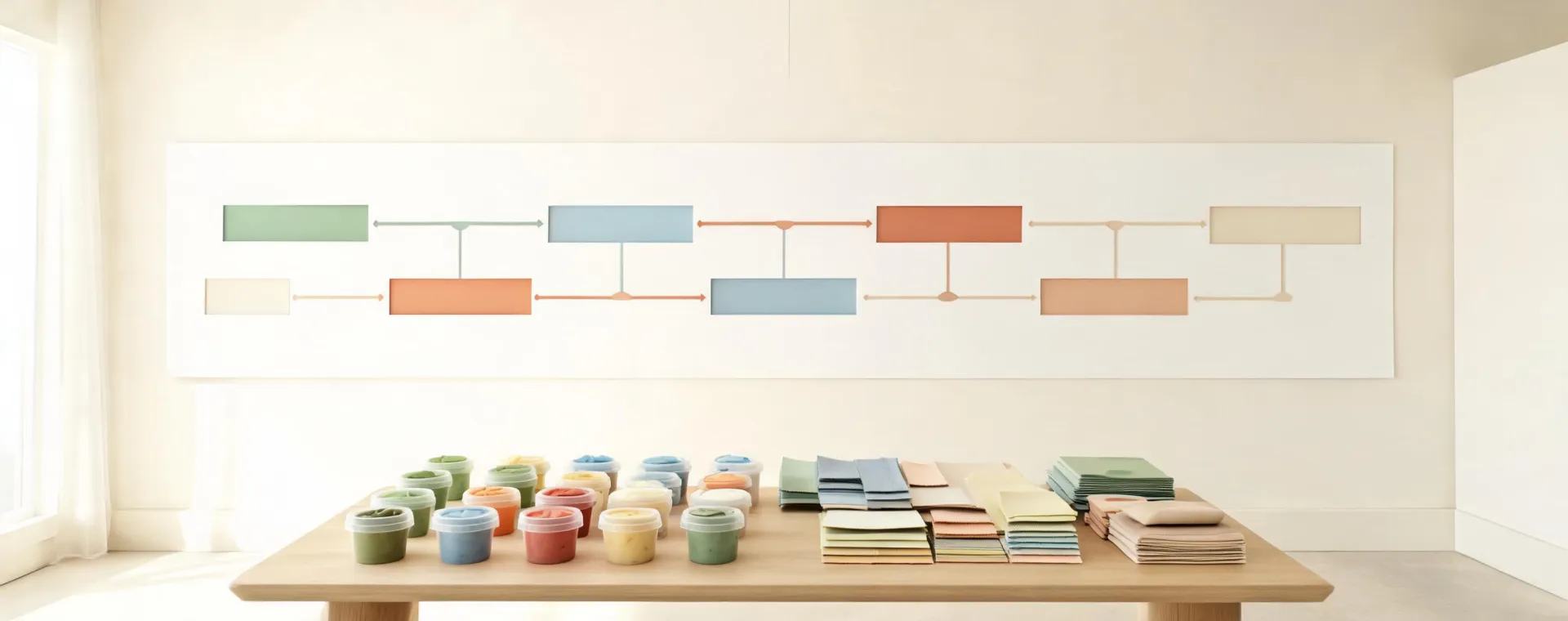 Minimal Play Doh studio roadmap wall